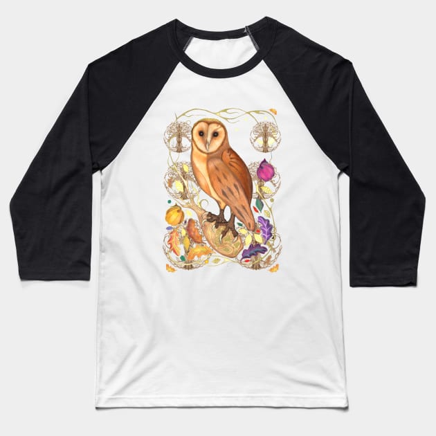 Harvest Moon Barn Owl Baseball T-Shirt by nocturne-design